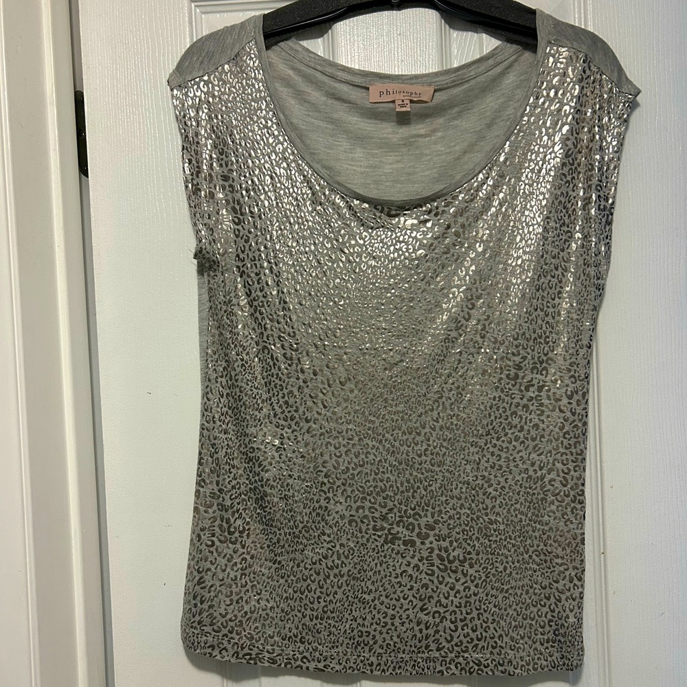 Philosophy Silver Sequin Cap Sleeve Blouse